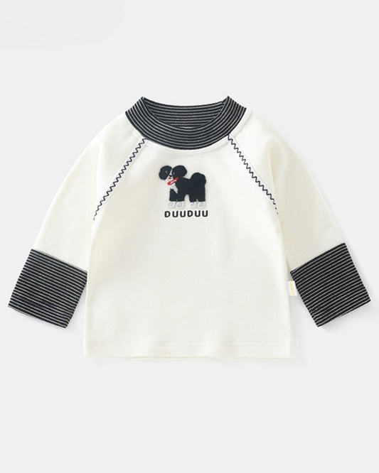Puppy Striped Color Block Long Sleeve Baby T-shirt