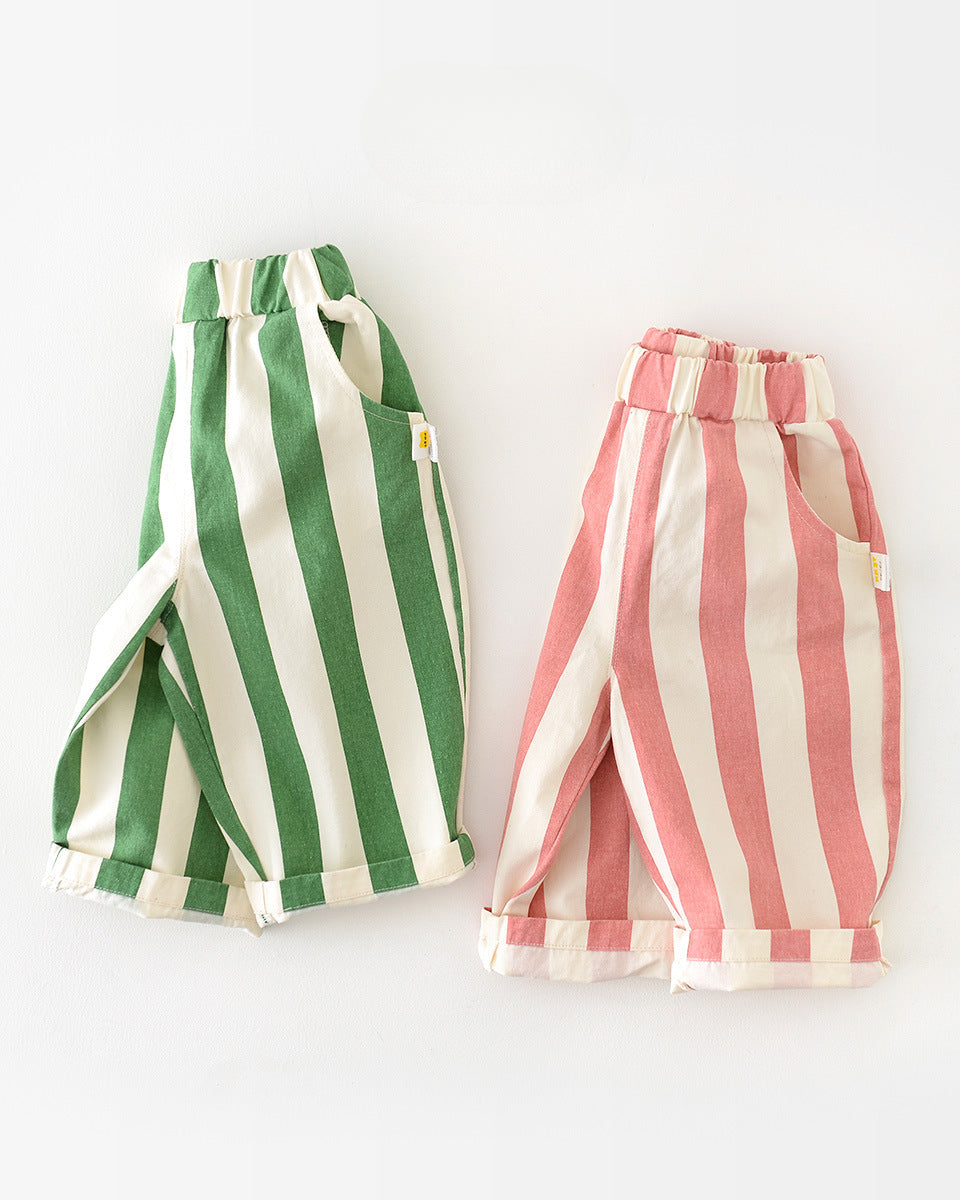 Color Block Casual Striped Baby Pants