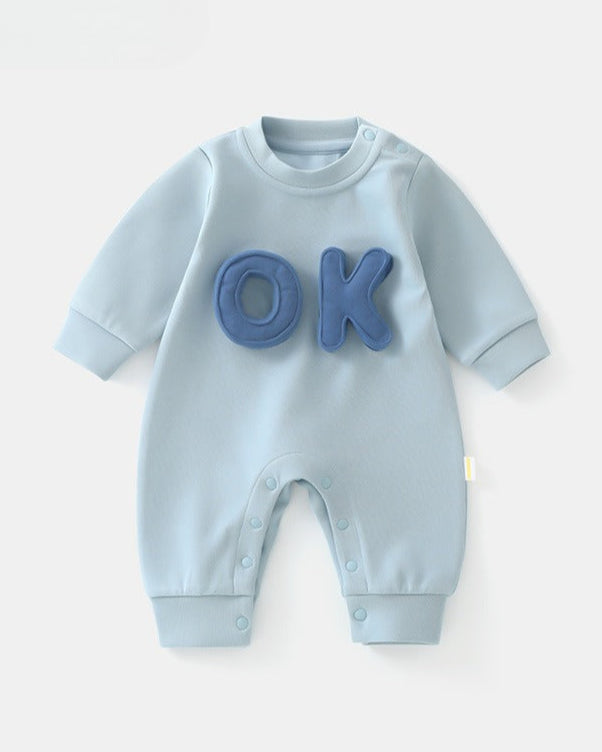 OK HI Letter Decor Long Sleeve Baby Jumpsuits