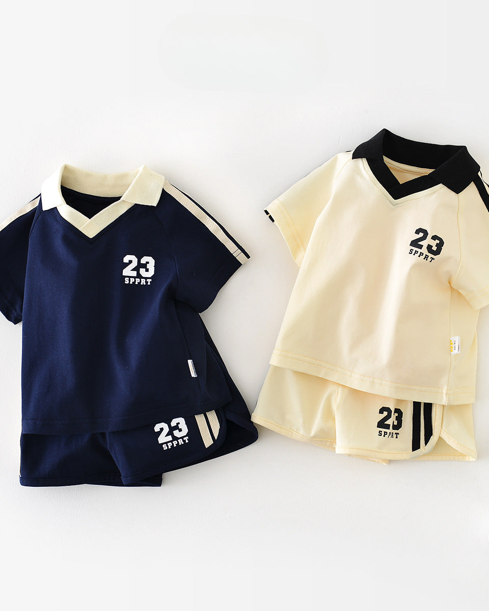 Sport Style Color Block Baby Tee&Pants Set