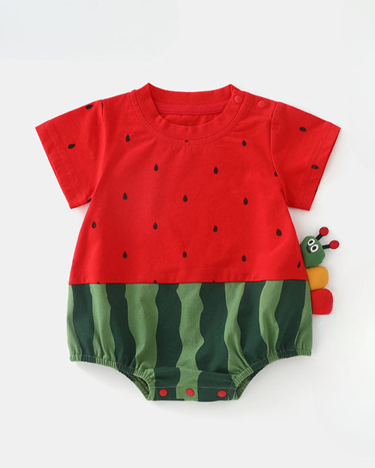 Watermelon pattern short sleeve baby romper with matching socks