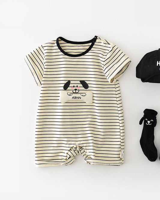 Soft Striped Puppy Pattern Short Sleeve Baby Jumpsuits