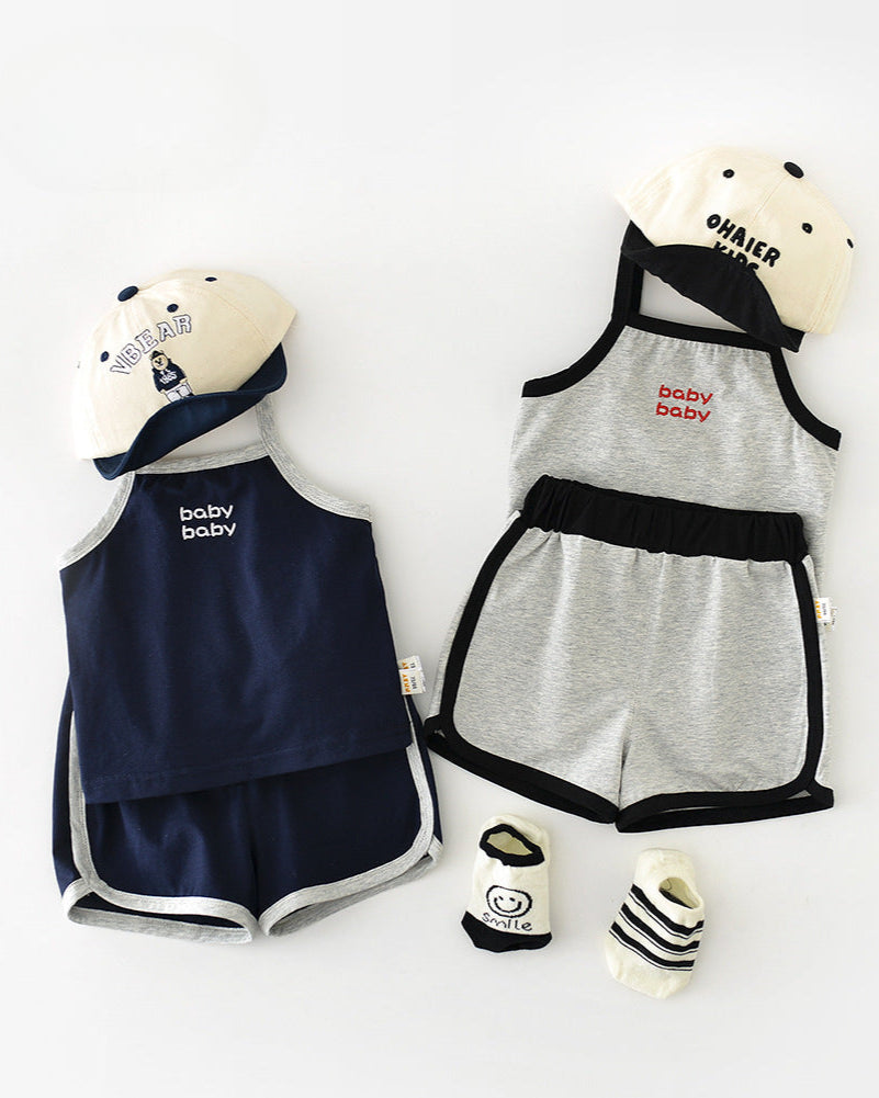 2pcs Letter Printed Baby Vest&Short Pants Set