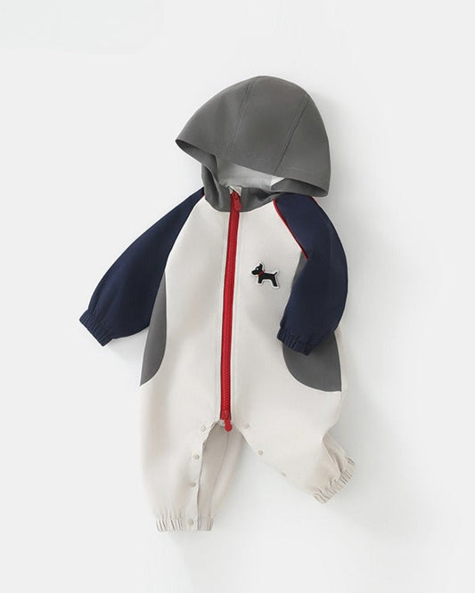 Color Block Zipped Long Sleeve Baby Hooded Jumpsuits