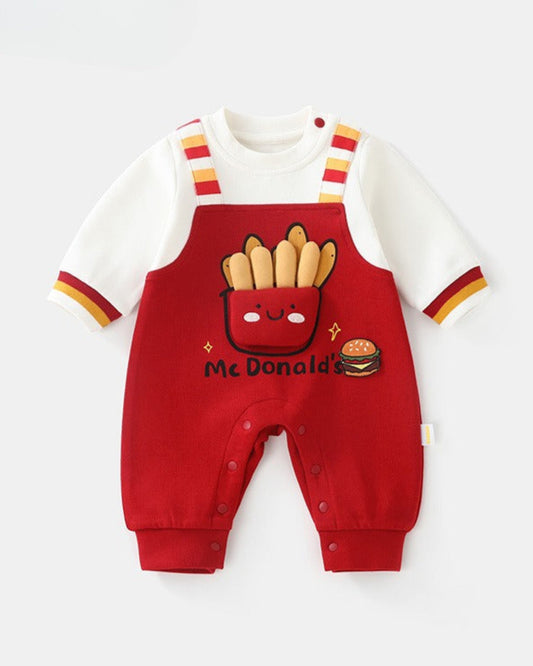 French Fries Decor Long Sleeve Baby Jumpsuits