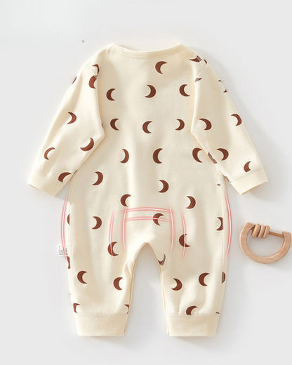 Moon Printed Buttoned Long Sleeve Baby Jumpsuits