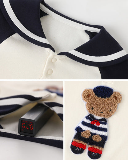 Cute Navy Bear Collar Pattern Long Sleeve Baby Jumpsuits
