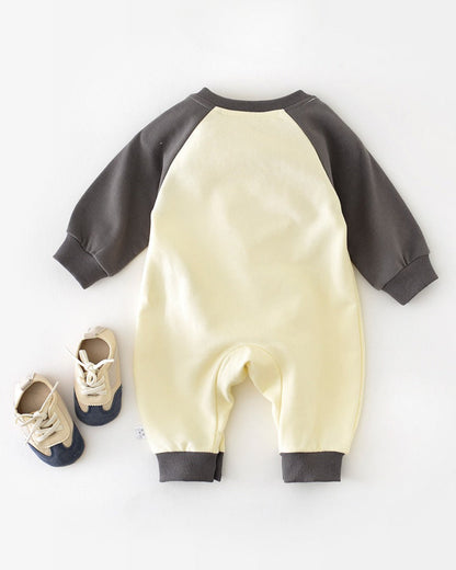 Zoo Pattern Color Block Long Sleeve Baby Jumpsuits