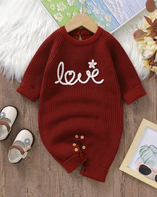 Love Letter Crochet Knitted Long Sleeve Baby Jumpsuits