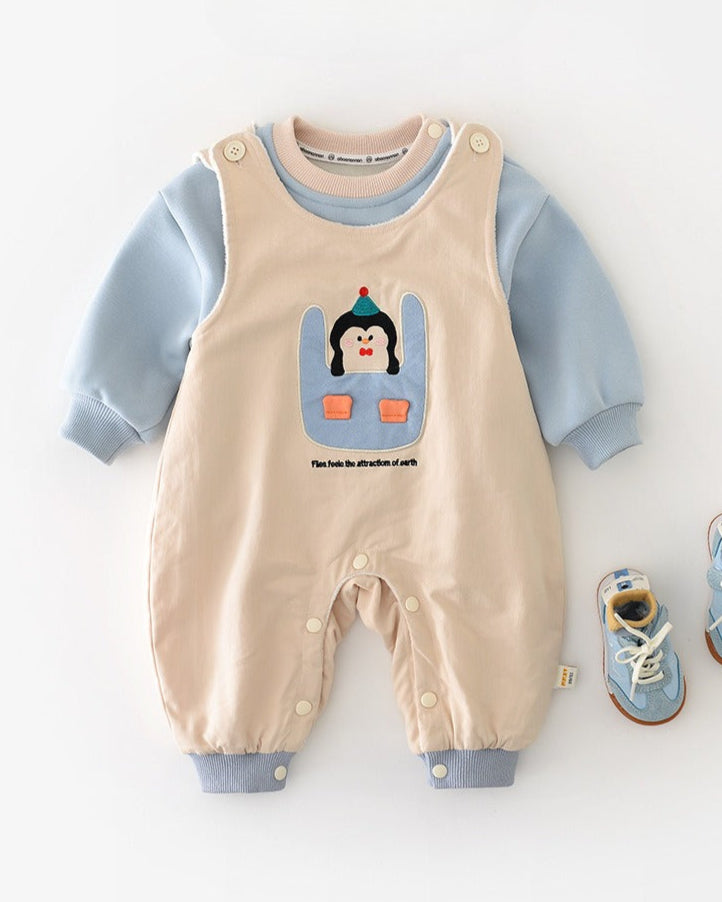 Penguin Pattern Fleece Baby Hoodie Jumpsuits