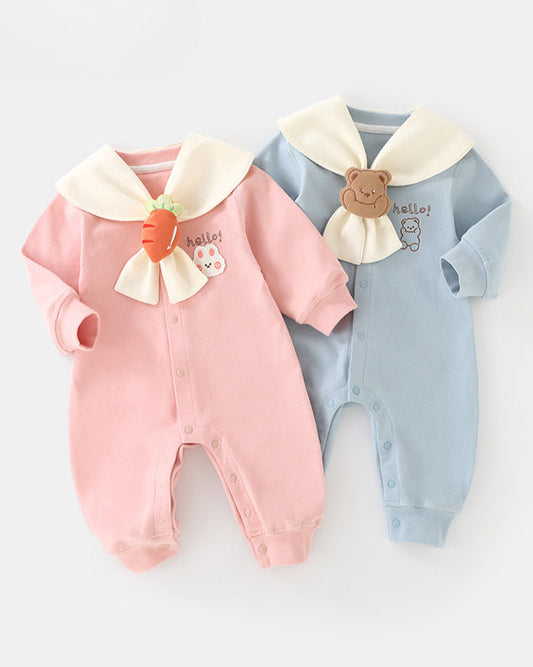 Bear Rabbit Tie Decor Long Sleeve Baby Jumpsuits