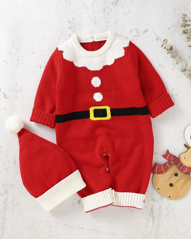 Christmas Santa Knitted Baby Jumpsuits with Hat