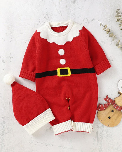 Christmas Santa Knitted Baby Jumpsuits with Hat