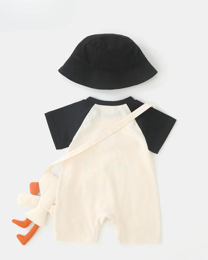 Duck Pattern Short Sleeve Baby Jumpsuits Hat Bag