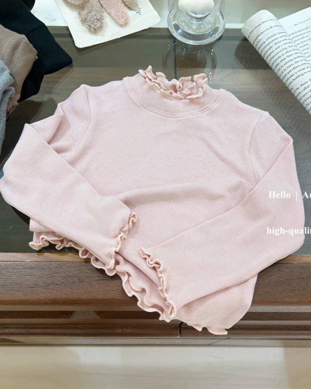 Soft Cotton Solid Color Baby Girl Long Sleeve Shirt