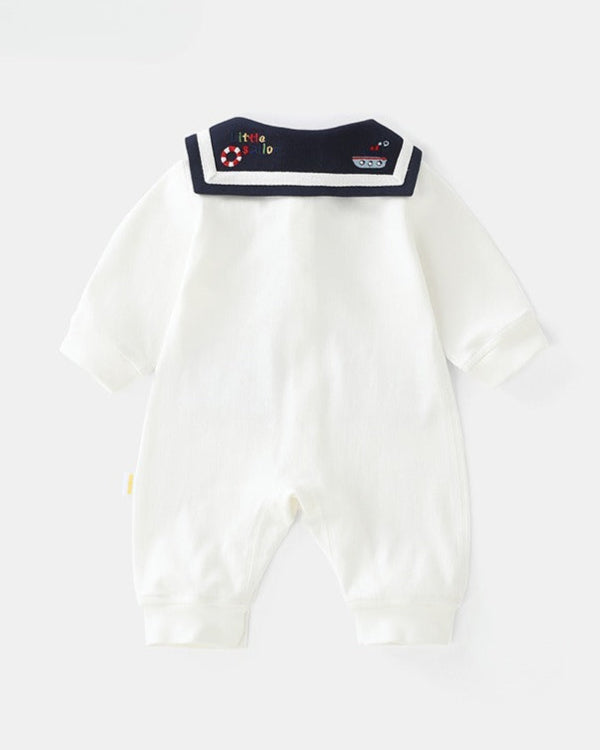 Navy Collar Pocket Design Long Sleeve Baby Jumpsuits/2pcs Set