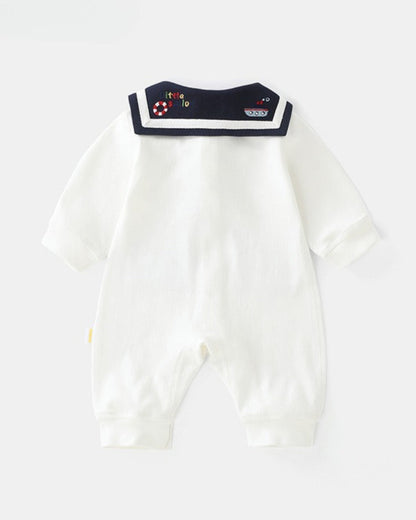 Navy Collar Pocket Design Long Sleeve Baby Jumpsuits/2pcs Set