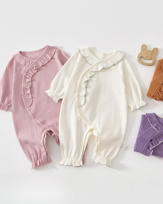 Cotton Ruffled Design Long Sleeve Baby Jumpsuits