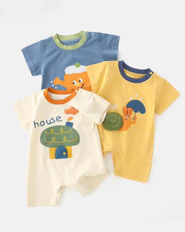 Snail House Printed Short Sleeve Baby Jumpsuits