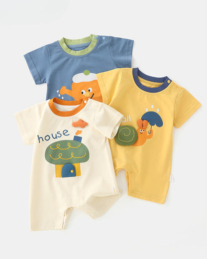 Snail House Printed Short Sleeve Baby Jumpsuits