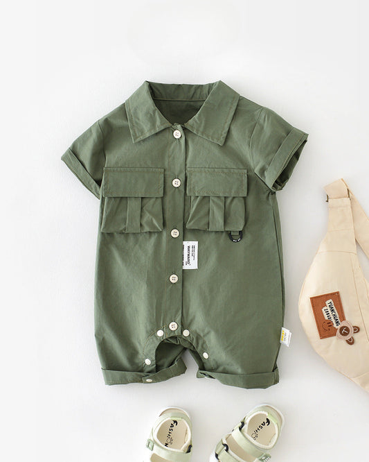 Casual Pocket Design Short Sleeve Baby Jumpsuits