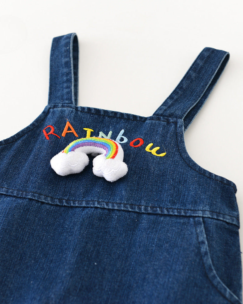 Rainbow Pattern Baby Denim Jumpsuits/Hoodie