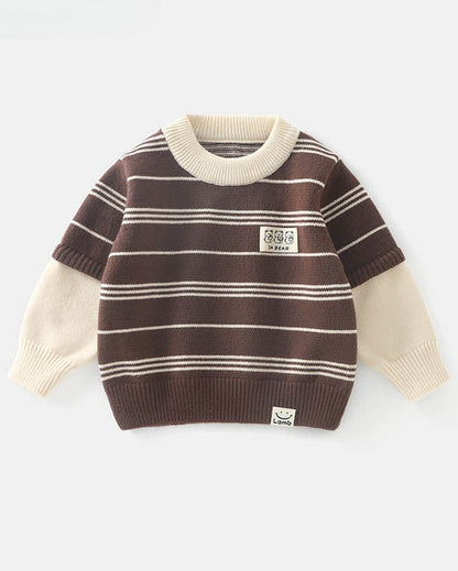 Casual Striped Bear Tag Knitted Baby Sweater