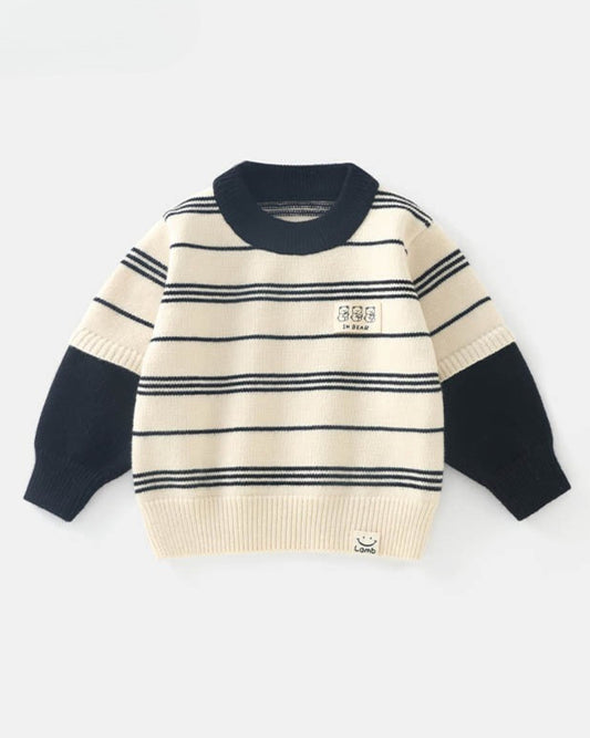 Casual Striped Bear Tag Knitted Baby Sweater