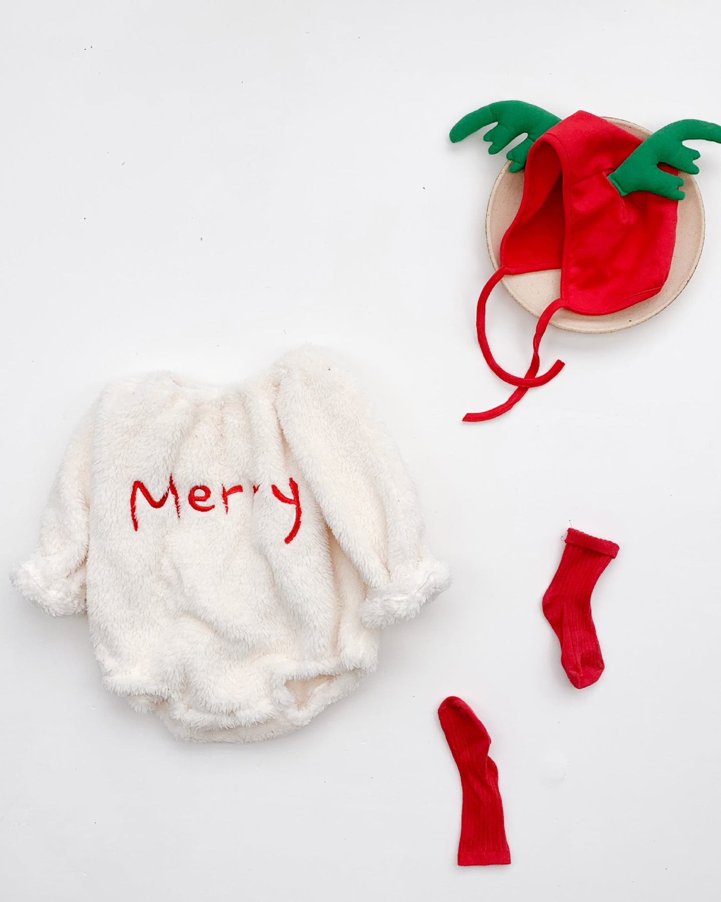 Merry Christmas Fleece Baby Romper with Hat