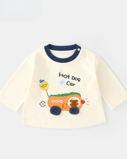 Hot Dog Car Printed Baby Long Sleeve Top