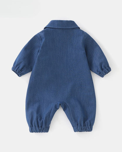 Denim Crocodile Tree Decor Long Sleeve Baby Jumpsuits