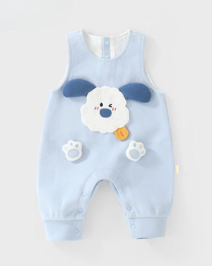 Cute Puppy Decor Buttoned Sleeveless Baby Jumpsuits