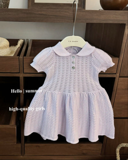Sweet Puffy Short Sleeve Knitted Baby Girl Dress