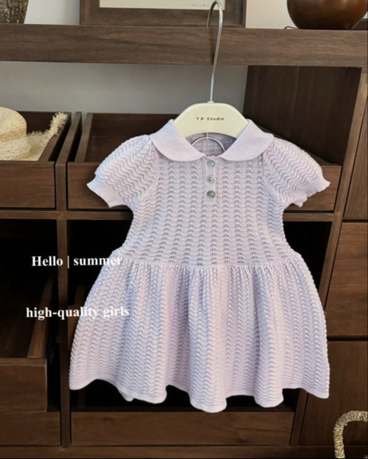 Sweet Puffy Short Sleeve Knitted Baby Girl Dress