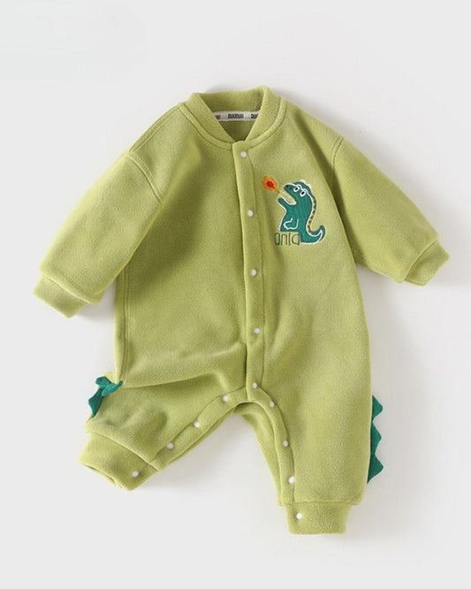 Dinosaur Pattern Fleece Long Sleeve Baby Jumpsuits