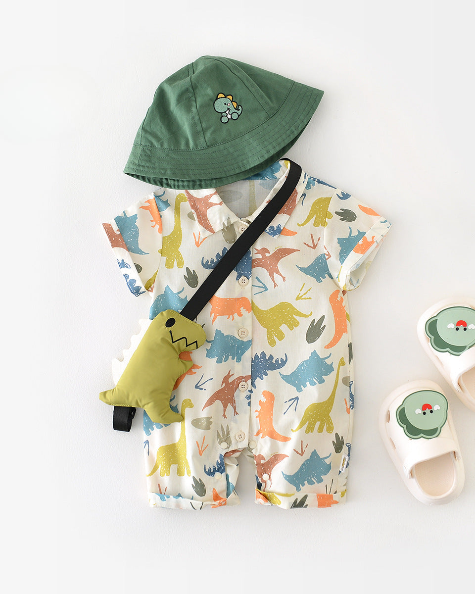 Short Sleeves Dinosaur Baby Jumpsuits with Toy