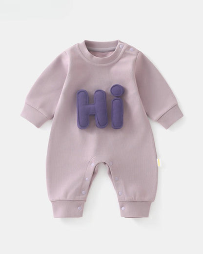 OK HI Letter Decor Long Sleeve Baby Jumpsuits