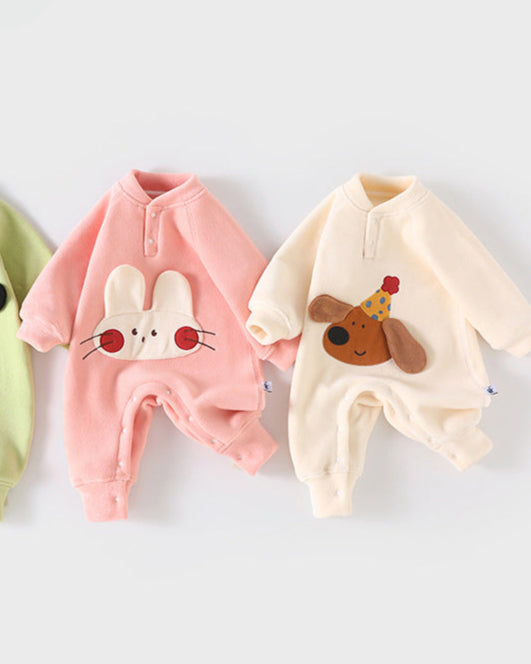 Puppy Pattern Warm Fleece Long Sleeve Baby Jumpsuits