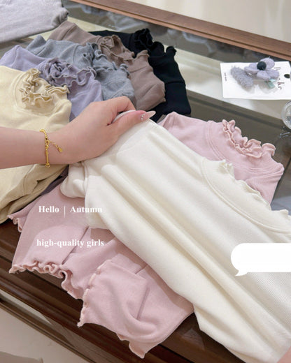 Soft Cotton Solid Color Baby Girl Long Sleeve Shirt