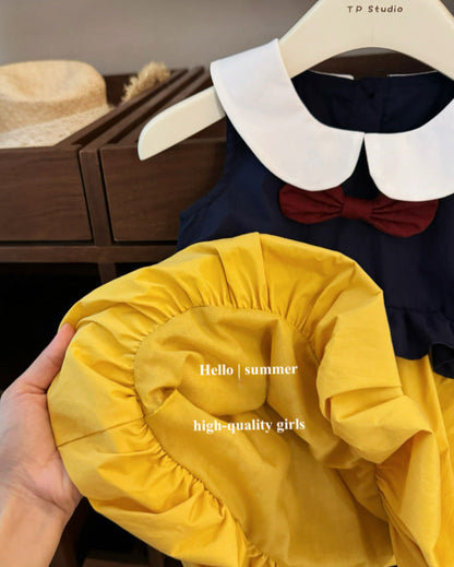 Sweet Color Block Bow Baby Girl Princess Puffy Dress