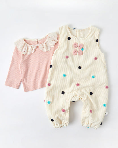 2pcs Polka Dot Baby Long Sleeve Shirt&Jumpsuits Set