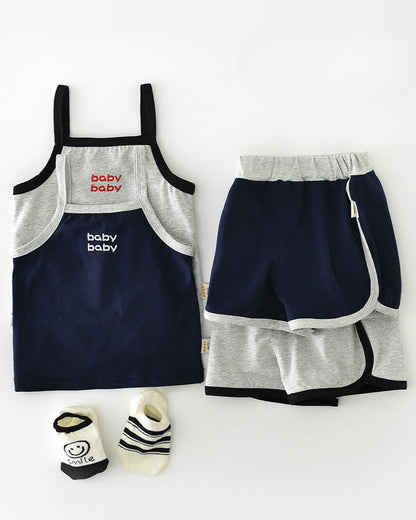 2pcs Letter Printed Baby Vest&Short Pants Set