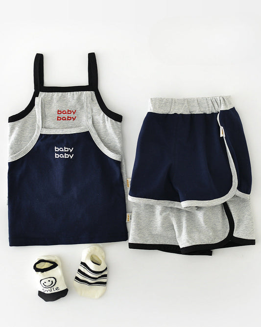 2pcs Letter Printed Baby Vest&Short Pants Set