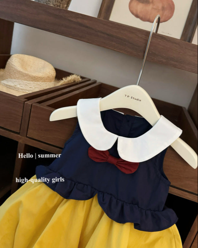 Sweet Color Block Bow Baby Girl Princess Puffy Dress