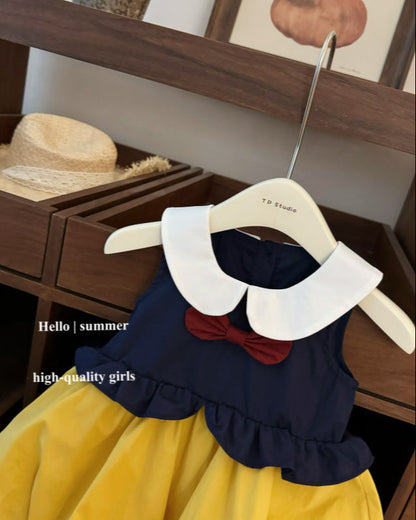 Sweet Color Block Bow Baby Girl Princess Puffy Dress