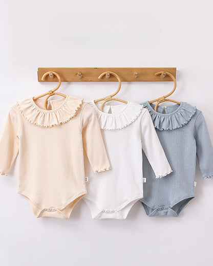 Sweet Ruffled Collar Solid Color Baby Romper