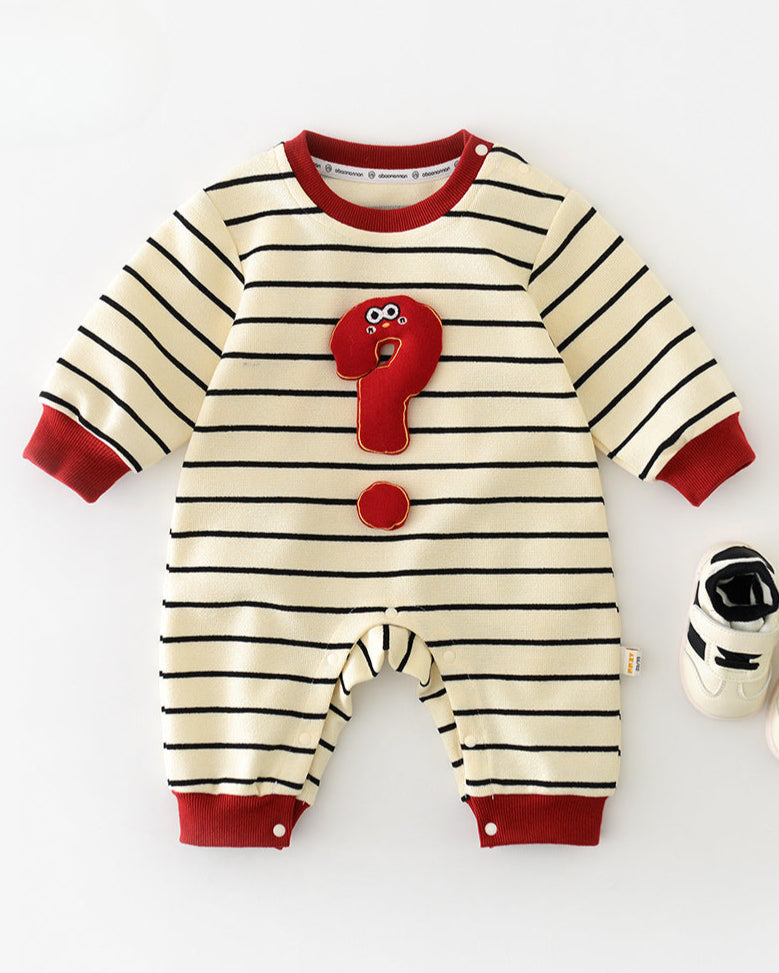 Question Mark Decor Striped Long Sleeve Baby Jumpsuits