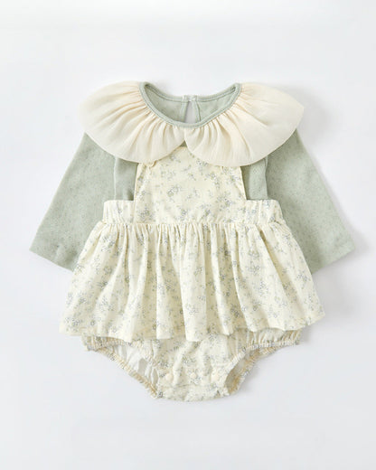 2pcs Baby Long Sleeve Shirt&Floral Romper Set
