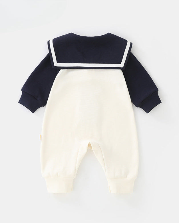 Cute Navy Bear Collar Pattern Long Sleeve Baby Jumpsuits
