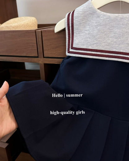 Sweet Navy Sport Style Sleeveless Baby Girl Dress